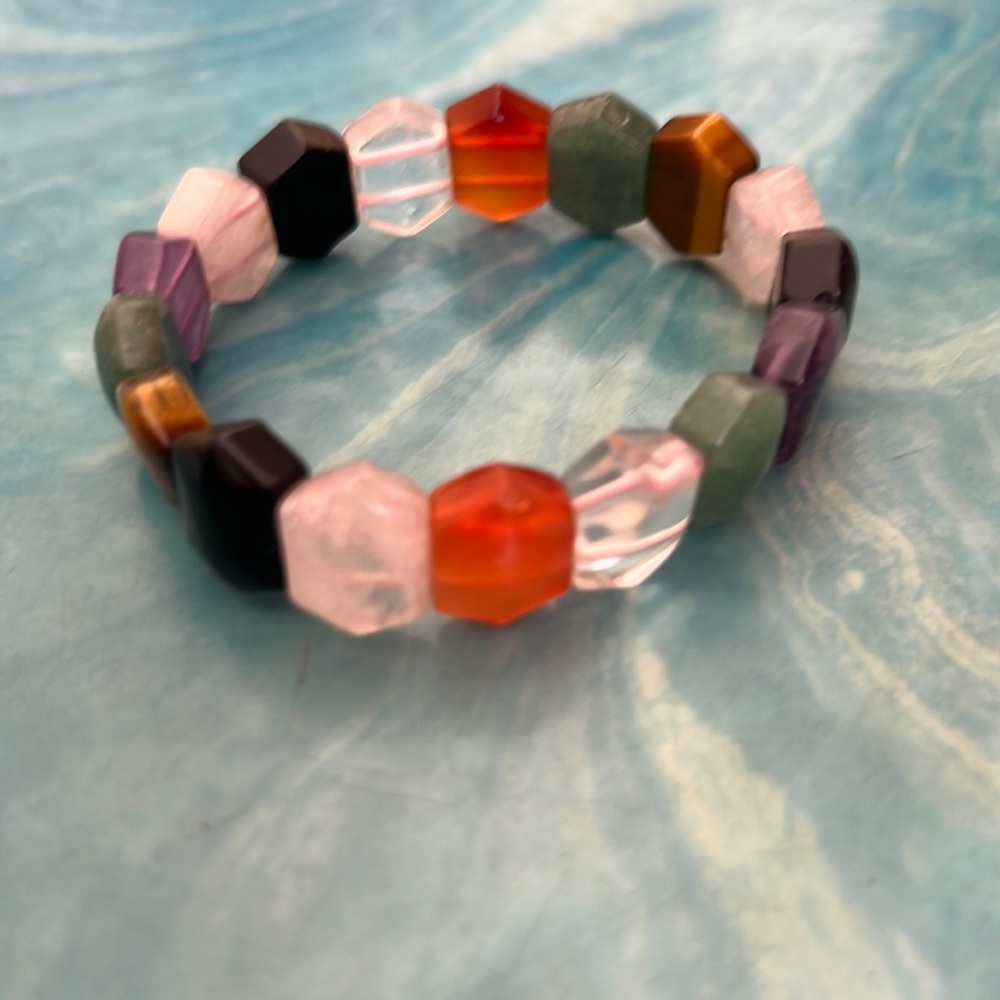 Natural Gems Rainbow Colourful Crystal Quartz Stone Stretch Bracelet